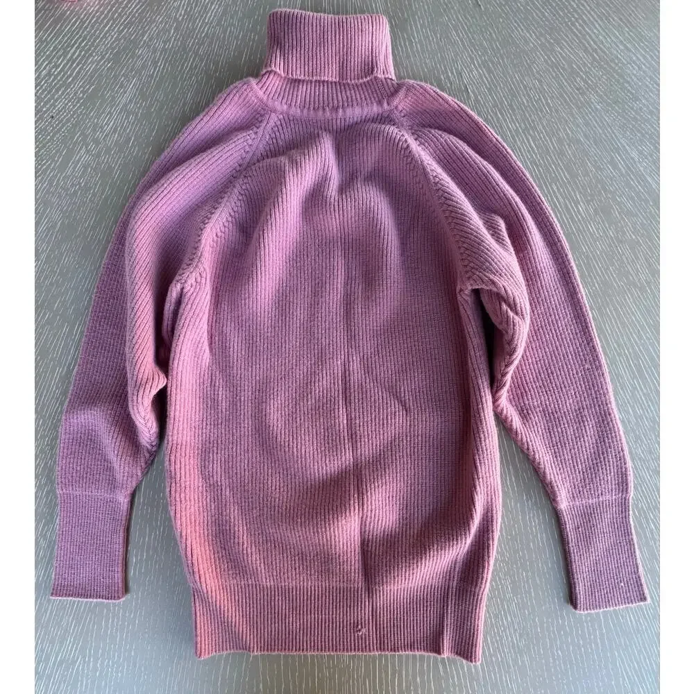 Vintage Jinma Dusty Pink 100% Pure Wool Ribbed Turtleneck Sweater